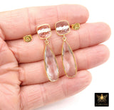 Clear Crystal Quartz Stud Earrings, Gold Over 925 Silver Teardrop Gemstone #192, Everyday Jewelry