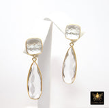 Clear Crystal Quartz Stud Earrings, Gold Over 925 Silver Teardrop Gemstone #192, Everyday Jewelry