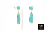 Amazonite Stud Earrings, Aqua Blue Gold Over 925 Silver Teardrop Gemstone, Dangle Earring Jewelry
