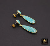 Amazonite Stud Earrings, Aqua Blue Gold Over 925 Silver Teardrop Gemstone, Dangle Earring Jewelry