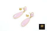 Rose Quartz Stud Earrings, Pink Gold Over 925 Silver Teardrop Gemstone, Dangle Earring Jewelry