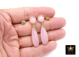 Rose Quartz Stud Earrings, Pink Gold Over 925 Silver Teardrop Gemstone, Dangle Earring Jewelry