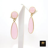 Rose Quartz Stud Earrings, Pink Gold Over 925 Silver Teardrop Gemstone, Dangle Earring Jewelry