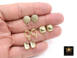 Gold Post Stud Earring Findings, 10 mm Gold Plated Round or Square, Rectangle Shaped Post Earrings, 4 Styles, Posts with Loops For Charms