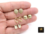 Gold Post Stud Earring Findings, 10 mm Gold Plated Round or Square, Rectangle Shaped Post Earrings, 4 Styles, Posts with Loops For Charms