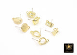 Gold Post Stud Earring Findings, 10 mm Gold Plated Round or Square #3625, Rectangle Shaped Post Earrings