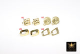 Gold Post Stud Earring Findings, 6 Pieces 10 mm Gold Plated Round, Textured Square #3630