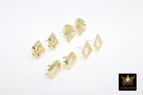Gold Post Stud Earring Findings, 6 Pieces 10 mm Gold Plated Round, Textured Square #3630