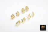 Gold Post Stud Earring Findings, 10 mm Gold Plated Round or Textured Square #3630, Rectangle Post Earrings