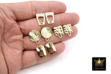 Gold Post Stud Earring Findings, 6 Pieces 10 mm Gold Plated Round, Textured Square #3630