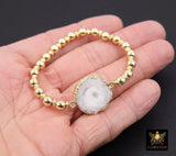 White Druzy Solar Quartz Beaded Bracelet, Round Druzy Stretchy Bracelet #795, 6 mm Round Beaded Rondelle Heishi Bracelet, Gifts For Her