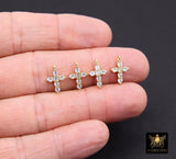 Gold CZ Cross Charms, Small Cubic Zirconia Cross Charms With Perpendicular Loops, Lariat Cross Charms