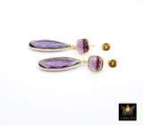 Purple Amethyst Stud Earrings, Gold Over 925 Silver Teardrop Gemstone, LSU Jewelry