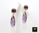 Purple Amethyst Stud Earrings, Gold Over 925 Silver Teardrop Gemstone, LSU Jewelry