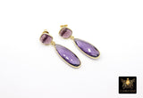Purple Amethyst Stud Earrings, Gold Over 925 Silver Teardrop Gemstone, LSU Jewelry