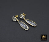 Clear Crystal Quartz Stud Earrings, Gold Over 925 Silver Teardrop Gemstone #192, Everyday Jewelry