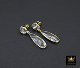 Clear Crystal Quartz Stud Earrings, Gold Over 925 Silver Teardrop Gemstone #192, Everyday Jewelry