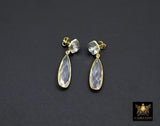 Clear Crystal Quartz Stud Earrings, Gold Over 925 Silver Teardrop Gemstone #192, Everyday Jewelry