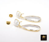 Clear Crystal Quartz Stud Earrings, Gold Over 925 Silver Teardrop Gemstone #192, Everyday Jewelry