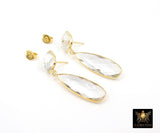 Clear Crystal Quartz Stud Earrings, Gold Over 925 Silver Teardrop Gemstone #192, Everyday Jewelry