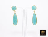 Amazonite Stud Earrings, Aqua Blue Gold Over 925 Silver Teardrop Gemstone, Dangle Earring Jewelry