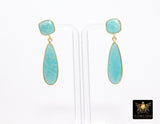 Amazonite Stud Earrings, Aqua Blue Gold Over 925 Silver Teardrop Gemstone, Dangle Earring Jewelry
