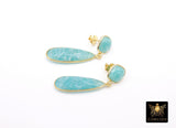 Amazonite Stud Earrings, Aqua Blue Gold Over 925 Silver Teardrop Gemstone, Dangle Earring Jewelry