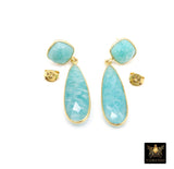 Amazonite Stud Earrings, Aqua Blue Gold Over 925 Silver Teardrop Gemstone, Dangle Earring Jewelry