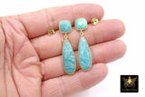 Amazonite Stud Earrings, Aqua Blue Gold Over 925 Silver Teardrop Gemstone, Dangle Earring Jewelry