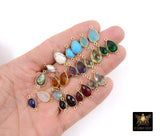 Teardrop Gemstone Connectors, Gold Gemstone Links #2994, Gold Over 925 Sterling Silver Birthstone 2 Loop Links