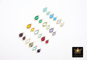 Teardrop Gemstone Connectors, Gold Gemstone Links #2994, Gold Over 925 Sterling Silver Birthstone 2 Loop Links