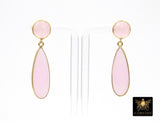 Rose Quartz Stud Earrings, Pink Gold Over 925 Silver Teardrop Gemstone, Dangle Earring Jewelry