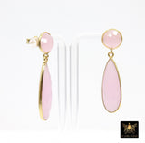 Rose Quartz Stud Earrings, Pink Gold Over 925 Silver Teardrop Gemstone, Dangle Earring Jewelry