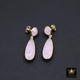 Rose Quartz Stud Earrings, Pink Gold Over 925 Silver Teardrop Gemstone, Dangle Earring Jewelry