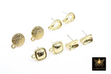 Gold Post Stud Earring Findings, 6 Pieces 10 mm Gold Plated Round or Square #3625, Rectangle Shaped Post Earrings - #1 Textured Rounds / 2 Pieces