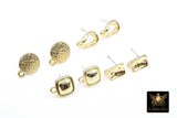 Gold Post Stud Earring Findings, 6 Pieces 10 mm Gold Plated Round or Square #3625, Rectangle Shaped Post Earrings