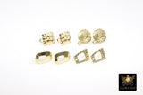 Gold Post Stud Earring Findings, 10 mm Gold Plated Round or Textured Square #3630, Rectangle Post Earrings