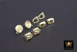 Gold Post Stud Earring Findings, 10 mm Gold Plated Round or Textured Square #3630, Rectangle Post Earrings