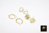 Gold Earring Studs With Loop Links, 10 mm Post Stud Gold Plated Round Shaped #3633, Hoop Post Earrings