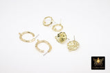 Gold Earring Studs With Loop Links, 10 mm Post Stud Gold Plated Round Shaped #3633, Hoop Post Earrings