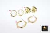 Gold Earring Studs With Loop Links, 10 mm Post Stud Gold Plated Round Shaped #3633, Hoop Post Earrings