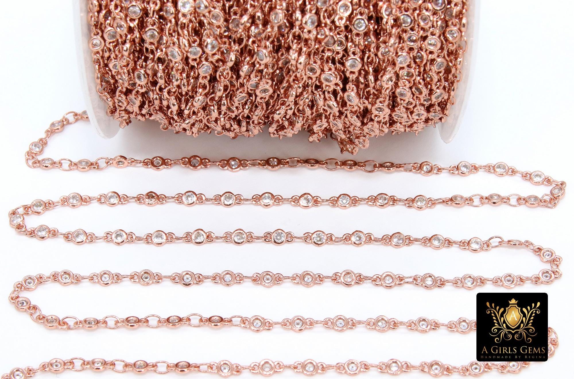 3mm Gold Mixed CZ Chain By The Yard, Silver Genuine Cubic Zirconia Chain CH# 560, By The Foot