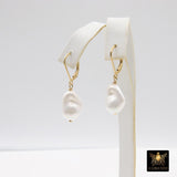 14 K Gold Filled Pearl Drop Earrings, Gold Filled Leverback Ear Wires, Wire Wrap 12 mm Barquoe Pearl, June Birthstone, Gifts For Her