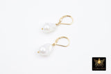 14 K Gold Filled Pearl Drop Earrings, Gold Filled Leverback Ear Wires, Wire Wrap 12 mm Barquoe Pearl, June Birthstone, Gifts For Her