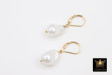 14 K Gold Filled Pearl Drop Earrings, Gold Filled Leverback Ear Wires, Wire Wrap 12 mm Barquoe Pearl, June Birthstone, Gifts For Her