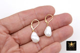 14 K Gold Filled Pearl Drop Earrings, Gold Filled Leverback Ear Wires, Wire Wrap 12 mm Barquoe Pearl, June Birthstone, Gifts For Her