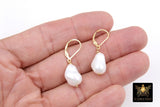 14 K Gold Filled Pearl Drop Earrings, Gold Filled Leverback Ear Wires, Wire Wrap 12 mm Barquoe Pearl, June Birthstone, Gifts For Her