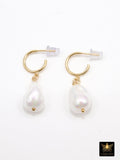 14 K Gold Filled Pearl Hoop Earrings, Gold Filled Hoop Earrings, Wire Wrap 15 mm Barquoe Pearl, June Birthstone, Gifts For Her