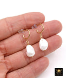 14 K Gold Filled Pearl Hoop Earrings, Gold Filled Hoop Earrings, Wire Wrap 15 mm Barquoe Pearl, June Birthstone, Gifts For Her