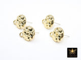 Gold Post Stud Earring Findings, 6 Pieces 13 mm Gold Plated Round or Textured Square #3634, Hammered Round Post Earrings